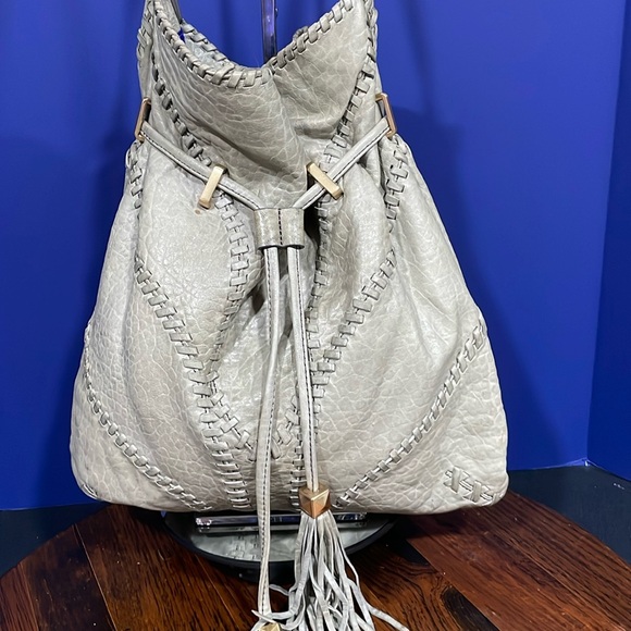 BRIAN ATWOOD Olive Green Pebbled leather Laser Cut Drawstring Bucket Bag - Picture 1 of 14